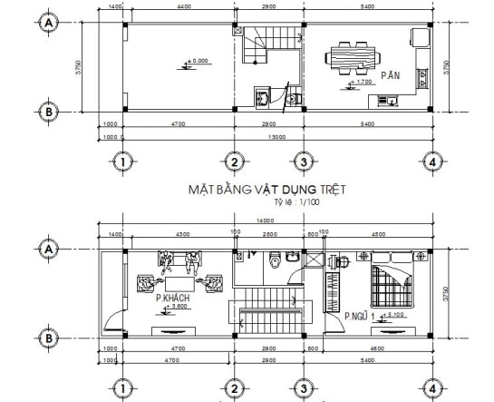 bản vẽ nhà ống lệch tầng đẹp