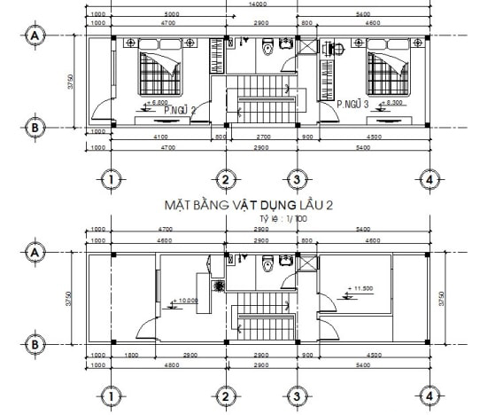 Bản vẽ mẫu nhà ống lệch tầng