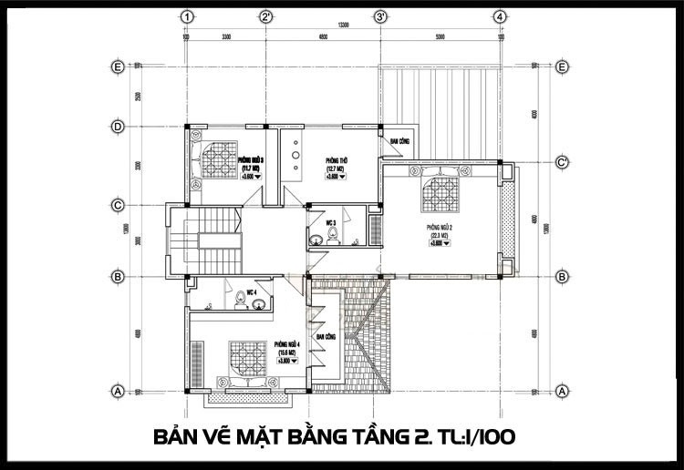 Mẫu bản vẽ biệt thự 2 tầng mái thái đẹp diện tích 110m2 3