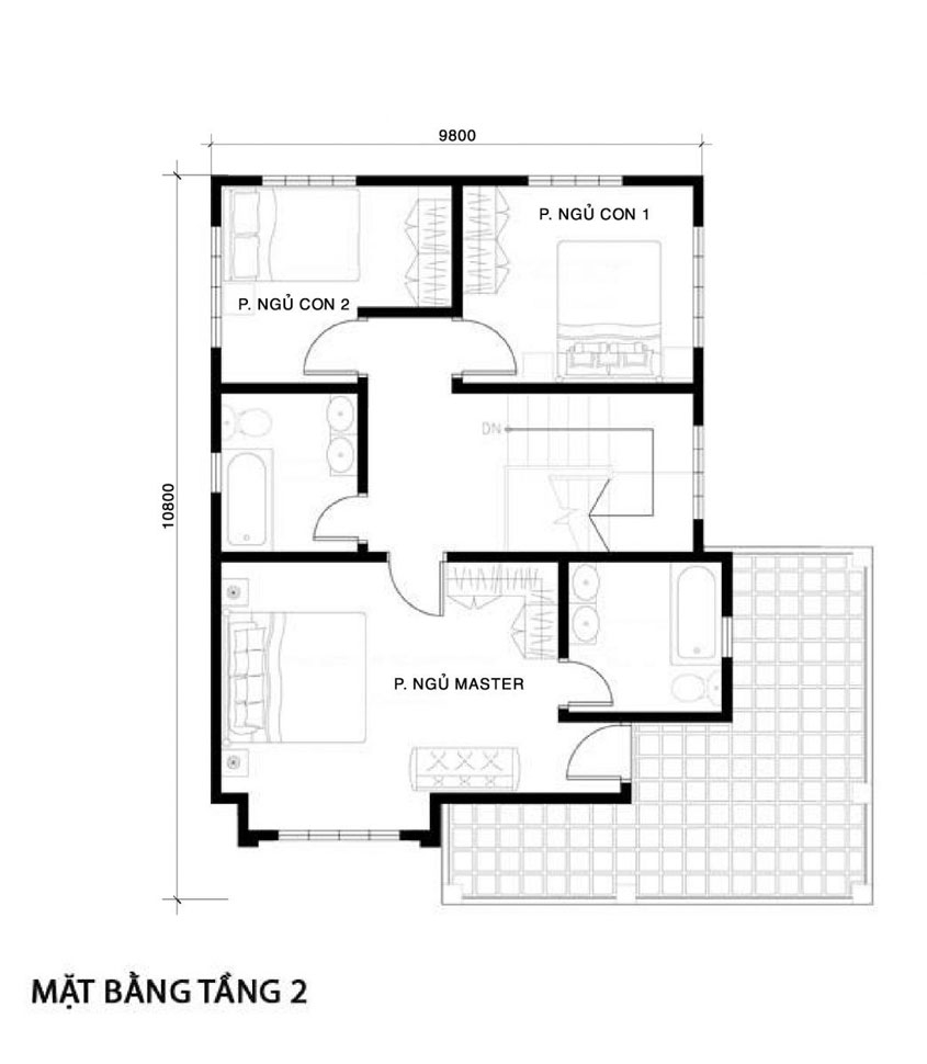 Biệt thự 2 tầng mái thái 4 phòng ngủ 3