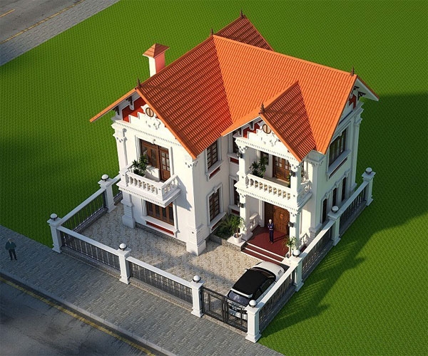 Biệt thự 2 tầng mái thái diện tích 150m2 với 4 phòng ngủ 2