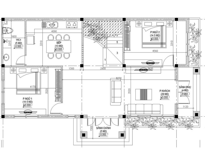 Biệt thự 2 tầng mái thái diện tích 150m2 với 4 phòng ngủ 3