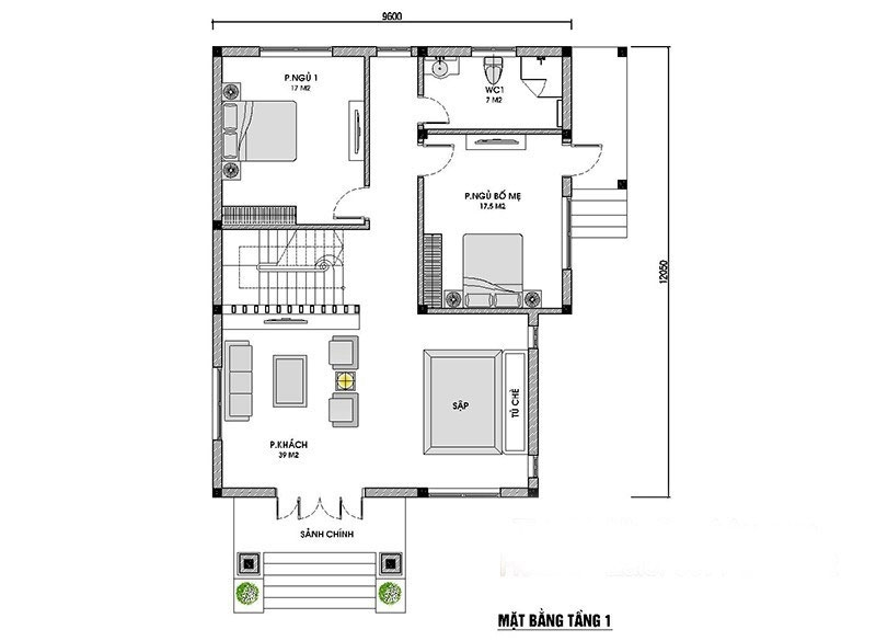 Biệt thự 2 tầng mái thái hiện đại 4 phòng ngủ 3