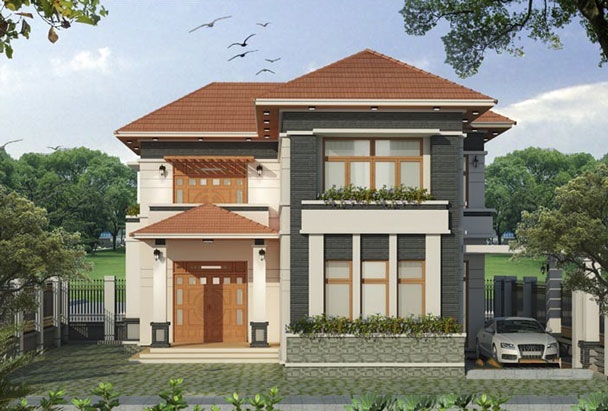 Mẫu bản vẽ biệt thự 2 tầng mái thái đẹp diện tích 110m2 1