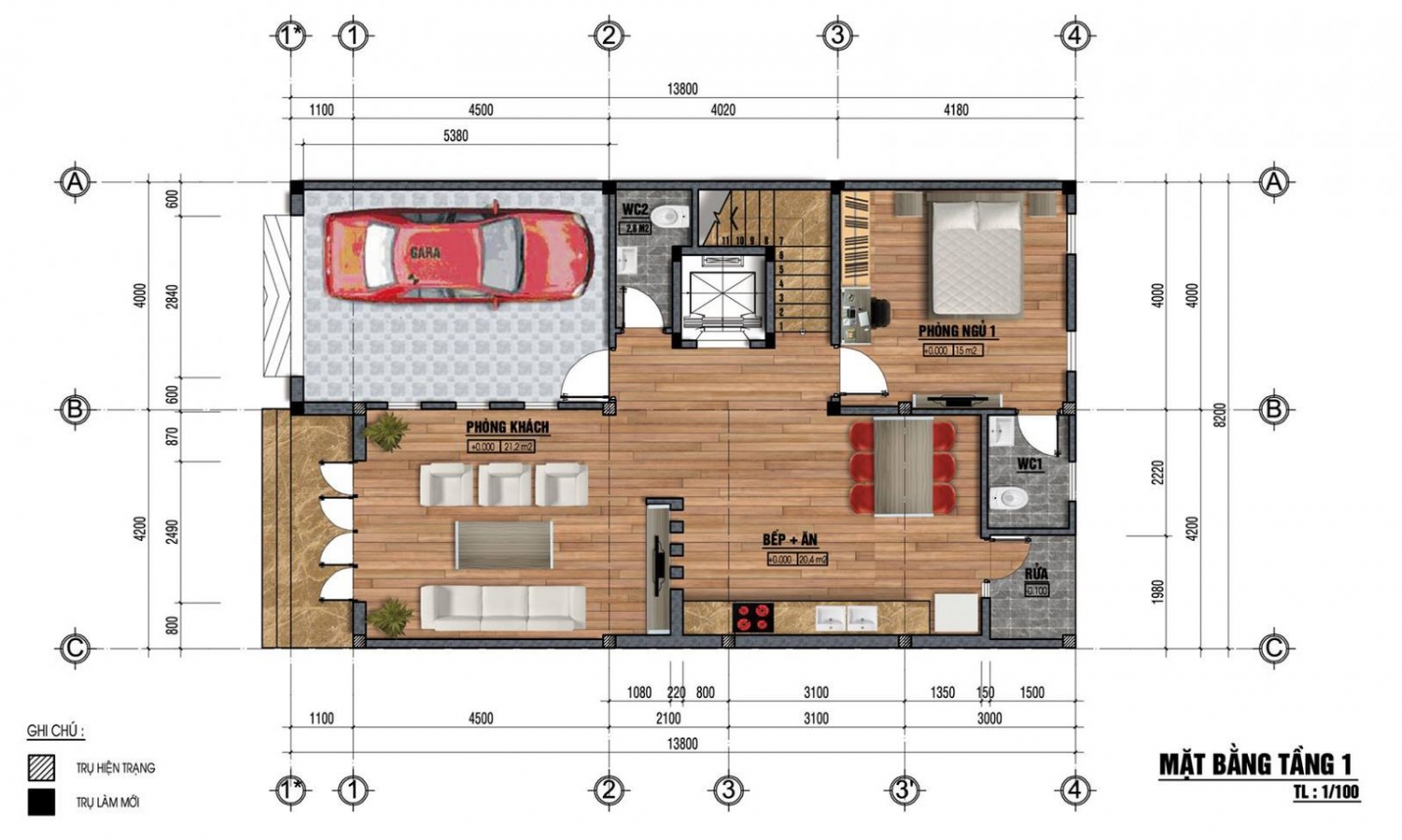 Mặt bằng tầng 1 mẫu nhà đẹp 8x14m