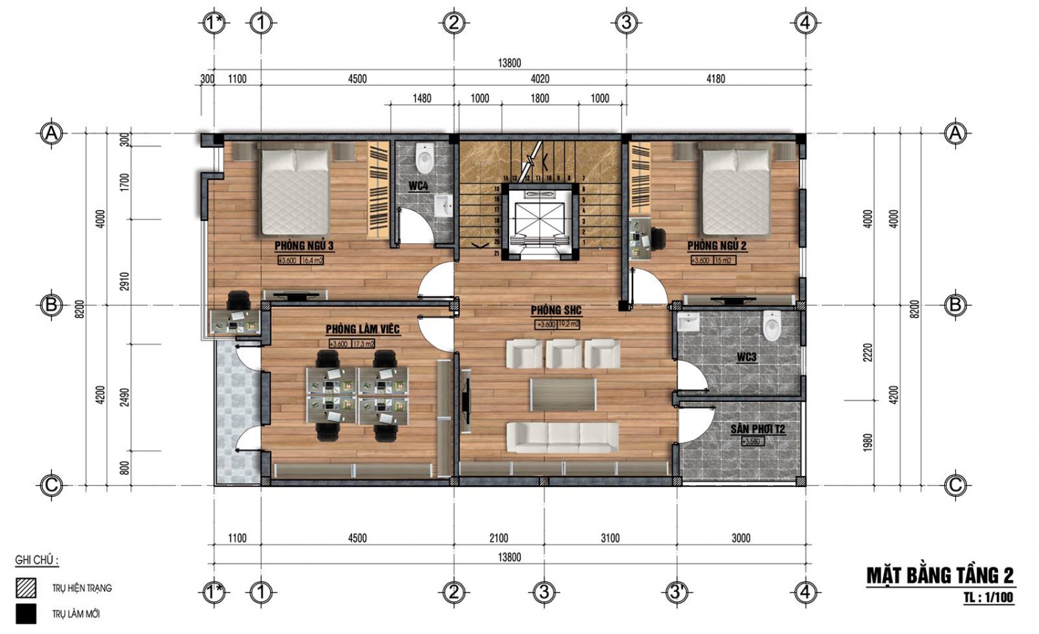 Mặt bằng tầng 2 mẫu nhà đẹp 8x14m