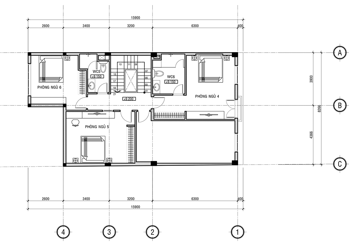 Mặt bằng tầng 4 nhà phố tân cổ điển