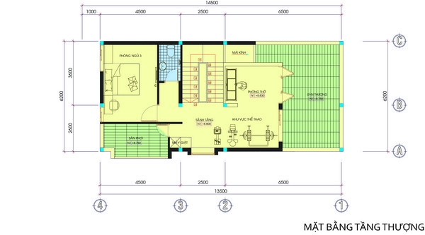 Mặt bằng tầng thượng biệt thự phố 4 tầng