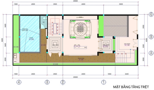 Mặt bằng tầng trệt biệt thự phố 4 tầng