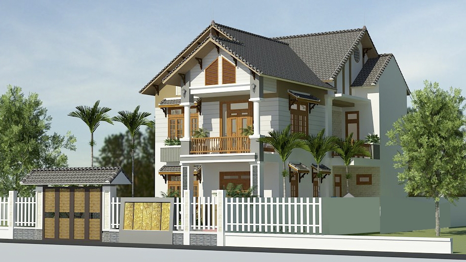 Phối cảnh mẫu nhà 2 tầng mái thái