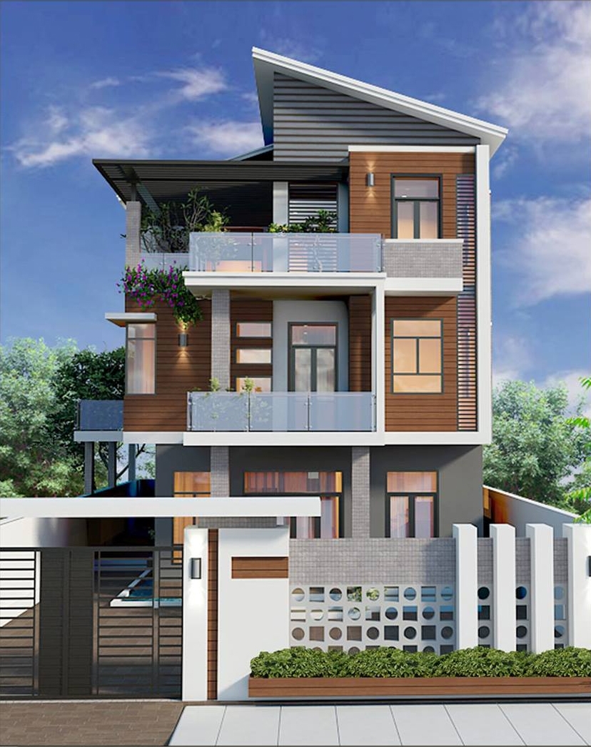 Mặt đứng mẫu nhà phố đẹp 3 tầng
