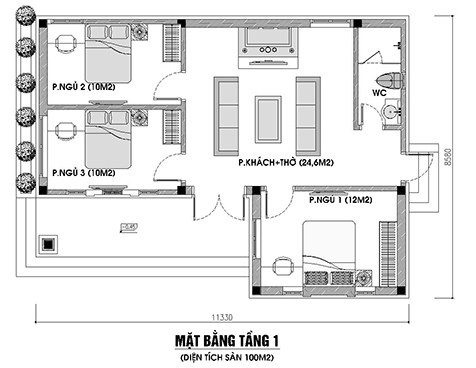 nhà cấp 4 3 phòng ngủ