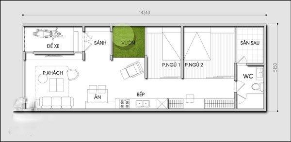 Nhà cấp 4 có gác lửng 3 phòng ngủ mái thái 1