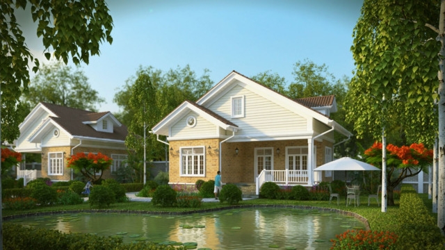Nhà cấp 4 mái thái có sân vườn mẫu 2
