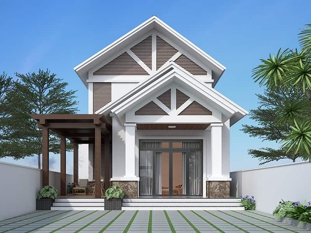 Nhà cấp 4 mái thái gác lửng mẫu 2