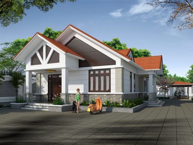 Nhà cấp 4 mái thái nông thôn hiện đại mẫu 3