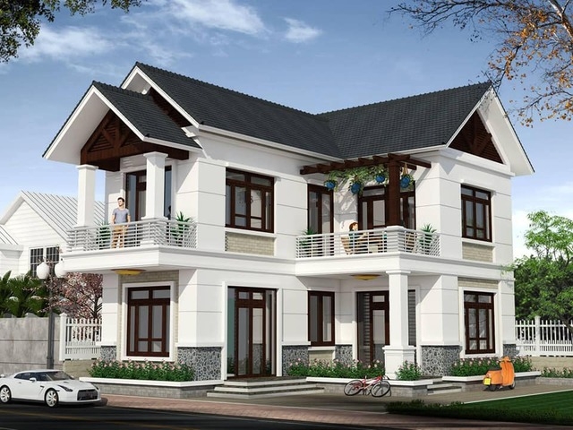 nhà phố mái Thái 2 lầu dạng chữ L