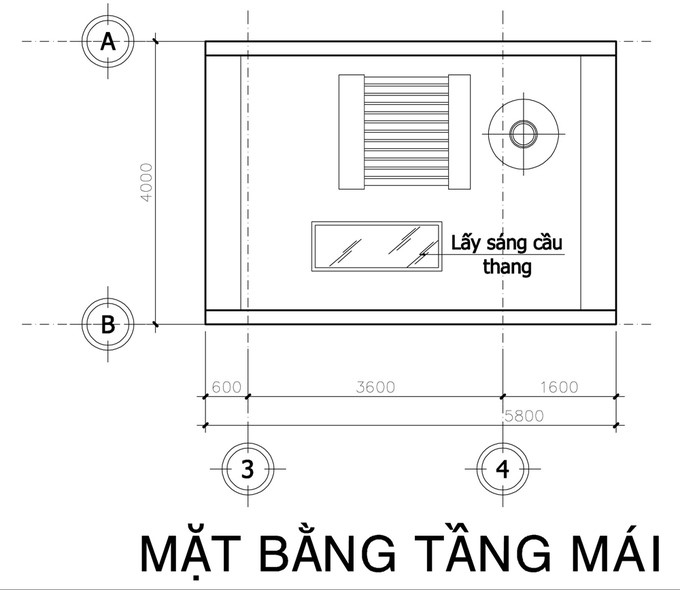 mặt bằng mái thiết kế nhà phố 4 tầng mặt tiền 4m