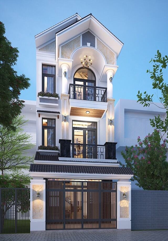 nhà phố mái Thái 1 trệt 2 lầu có lửng