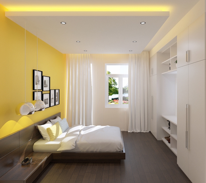 Bố trí nội thất phòng ngủ 3 thiết kế nhà phố 4 tầng mặt tiền 4 m