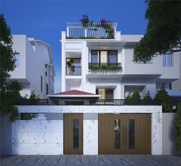 Phối cảnh bên ngoài biệt thự phố 4 tầng