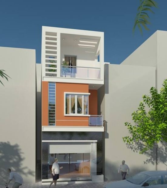 Phối cảnh mặt tiền nhà phố 3 tầng hiện đại diện tích 5x14m