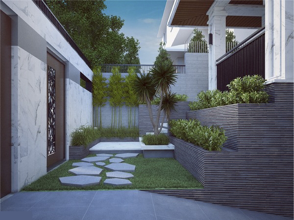 Tiểu cảnh biệt thự phố 4 tầng