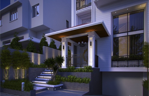 Tiểu cảnh sảnh biệt thự phố 4 tầng