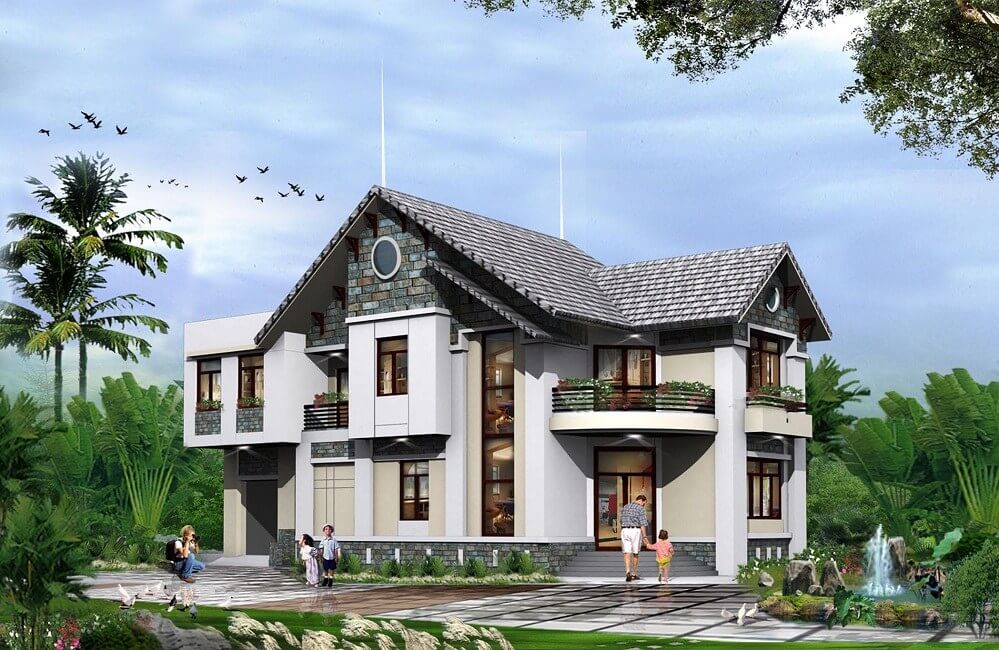 thiet ke nha 2 tang dep o nong thon 1